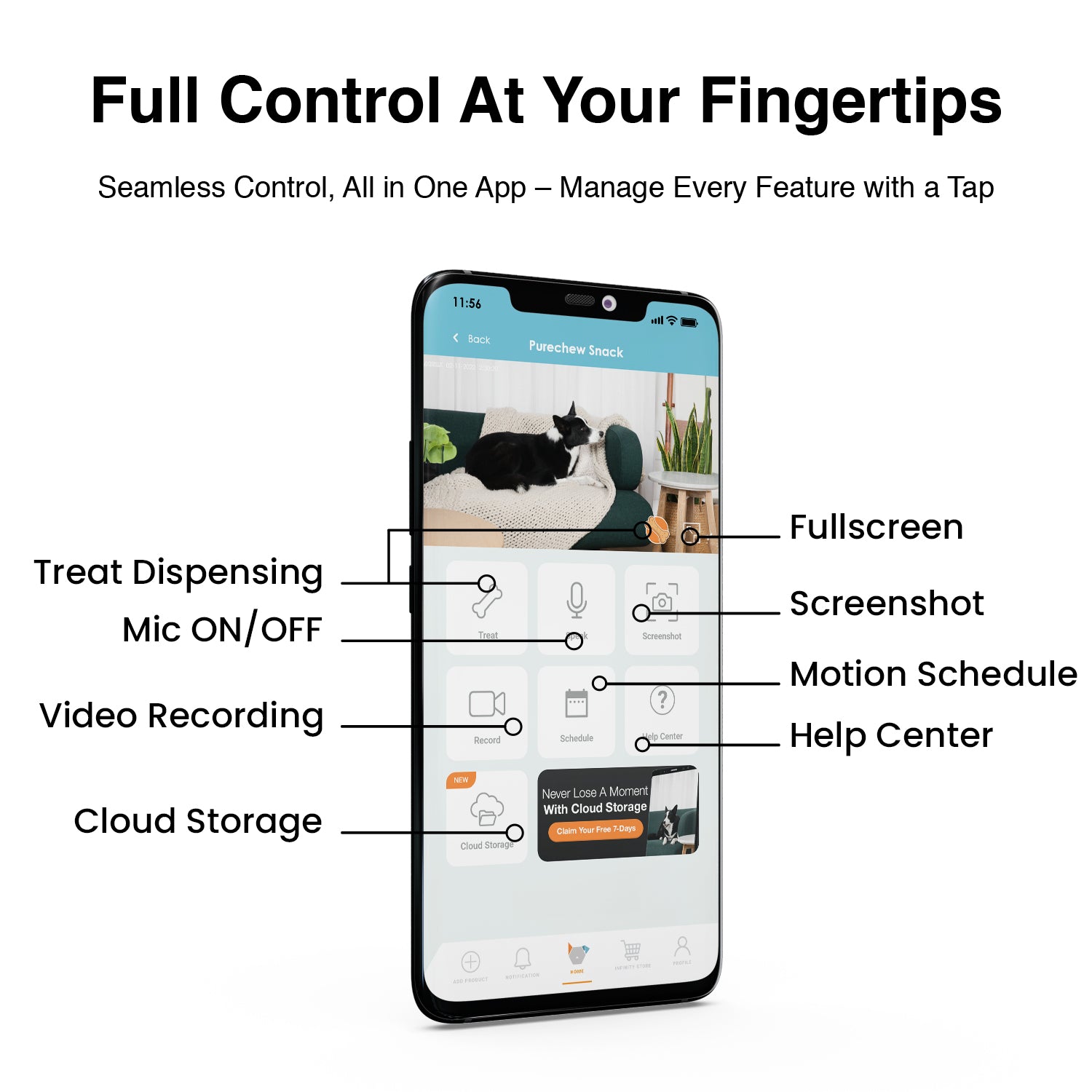 Purechew Snack Automatic App Pet Treat Dispenser with HD Camera