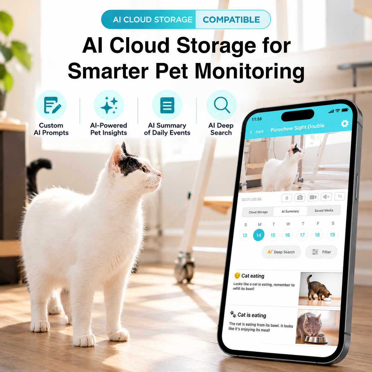 INSTACHEW Purechew Sight Double Smart Automatic Pet Feeder HD AI Camera