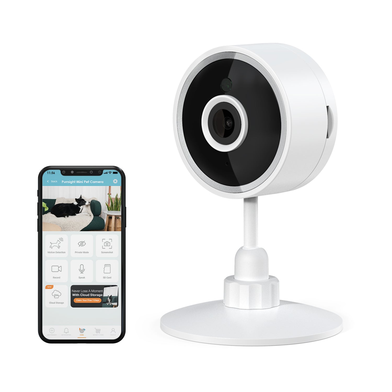 Purrsight Mini Smart App Enabled Camera with 2 Way Audio for Cats and Dogs