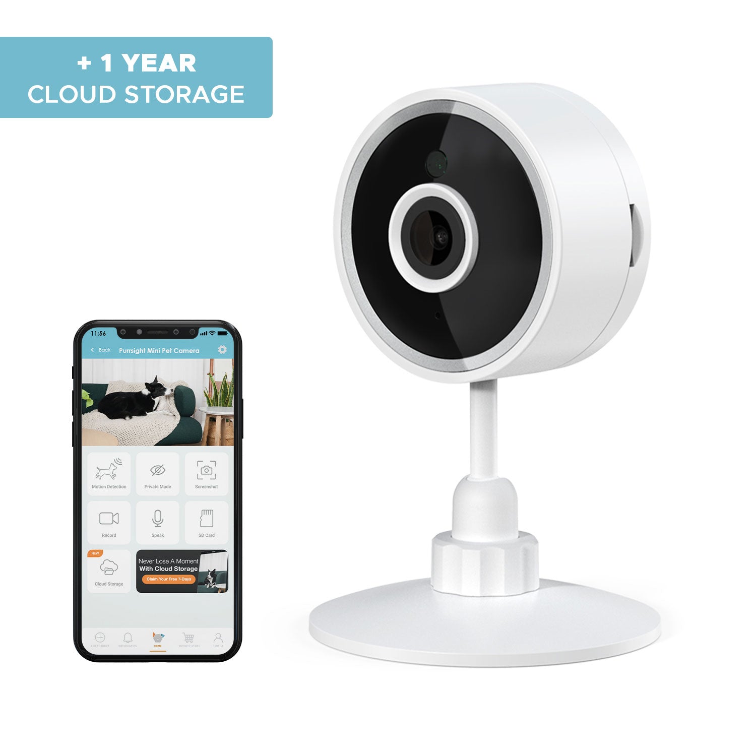 Purrsight Mini Smart App Enabled Camera with 2 Way Audio for Cats and Dogs