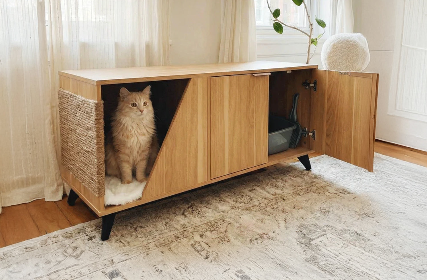 HOSHI Pet Cabinet with Scratcher - Stylish Pet Storage – Instachew