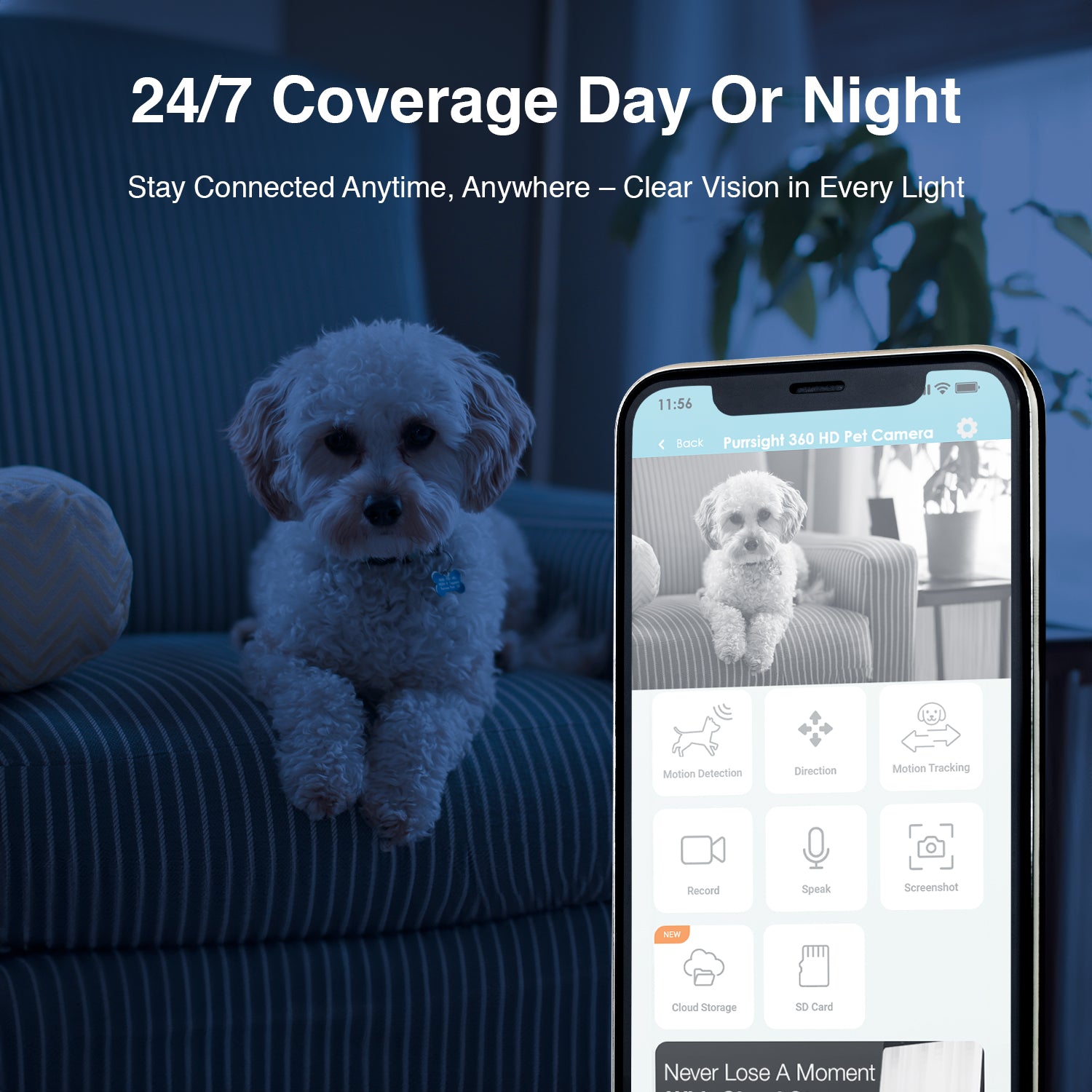 Purrsight 360° Smart App Pet Camera with Night Vision and 2 Way Audio 3pc Bundle
