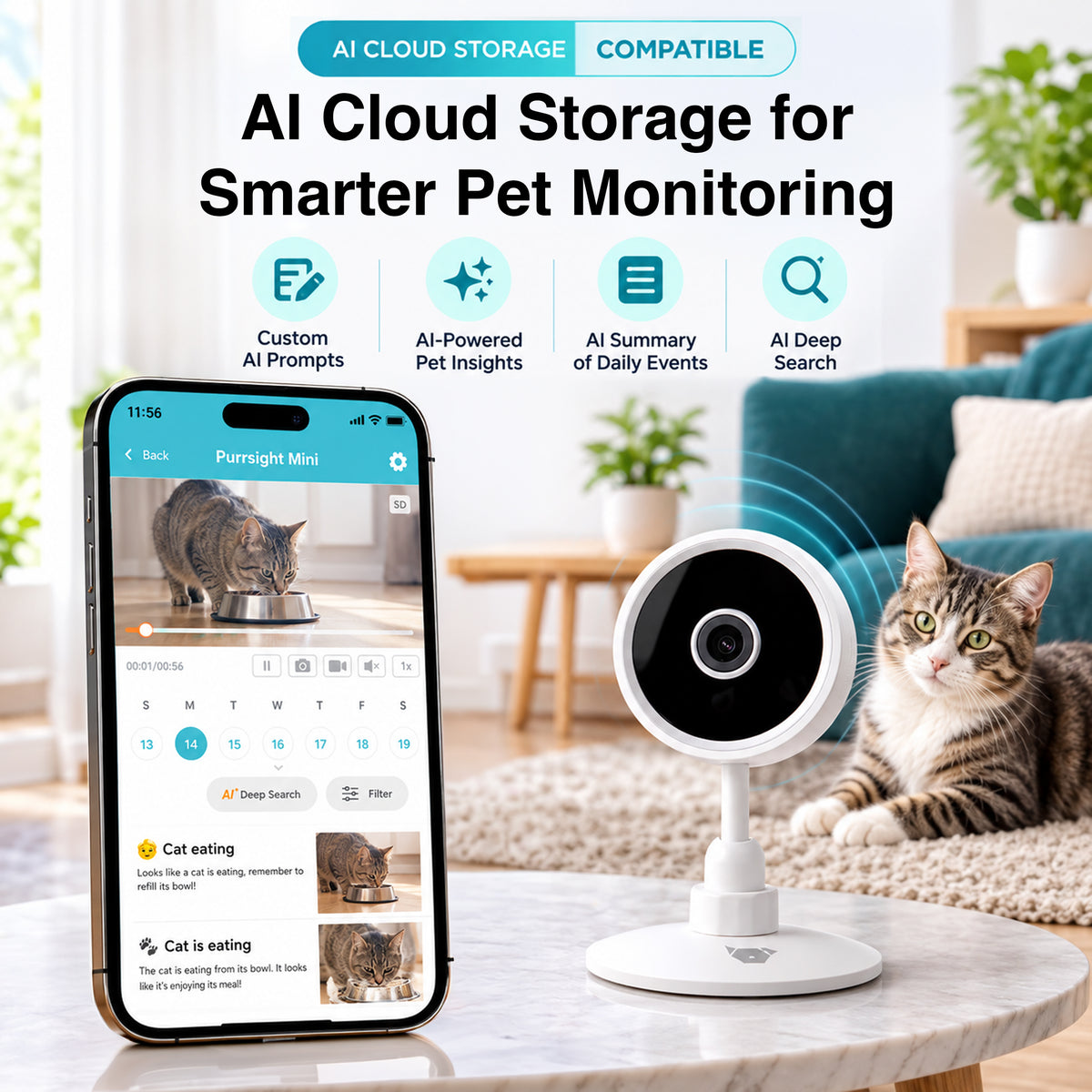 INSTACHEW Purrsight Mini  HD AI Pet Camera