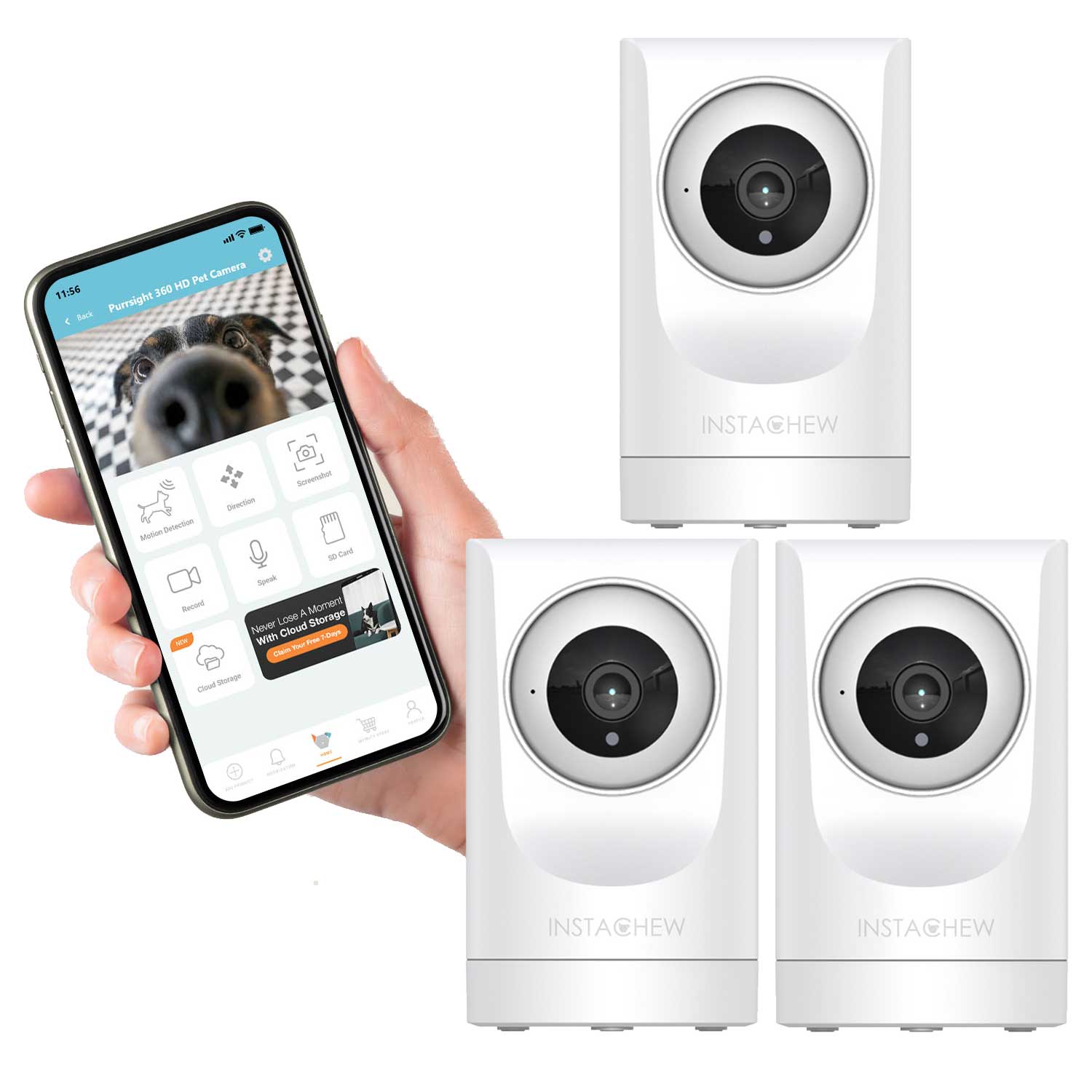 Purrsight 360° Smart App Pet Camera with Night Vision and 2 Way Audio 3pc Bundle